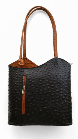 Leather Ostrich Effect Shoulder Handbag / Backpack