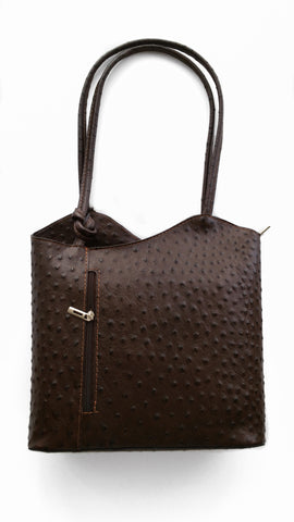 Leather Ostrich Effect Shoulder Handbag / Backpack