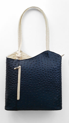 Leather Ostrich Effect Shoulder Handbag / Backpack