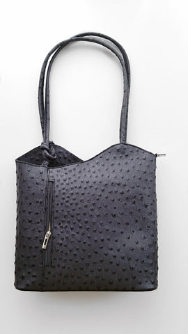 Leather Ostrich Effect Shoulder Handbag / Backpack