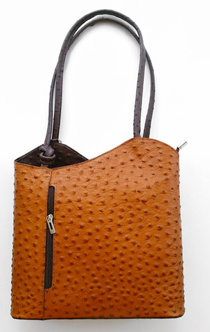 Leather Ostrich Effect Shoulder Handbag / Backpack