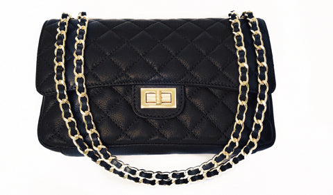 Large Leather Quilted Link Chain Handbag