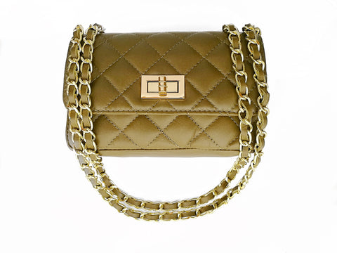 Small Italian Leather Quilted Link Chain Handbag