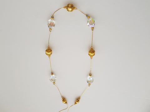 Gold Coloured Balls and Gass Crytal Necklace