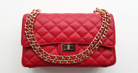 Large Leather Quilted Link Chain Handbag