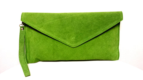 Italian Suede Leather Envelope Clutch Bag