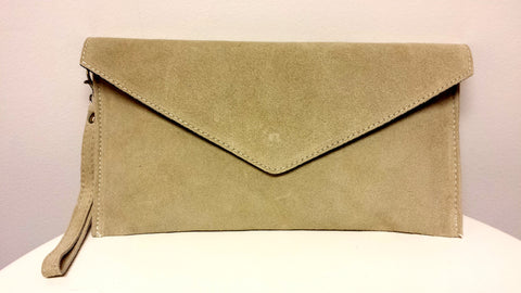 Italian Suede Leather Envelope Clutch Bag