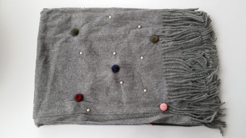 Multi Faux Pom Pom Wool Scarf