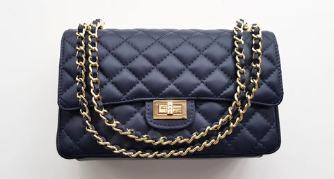 Large Leather Quilted Link Chain Handbag