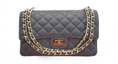 Large Leather Quilted Link Chain Handbag