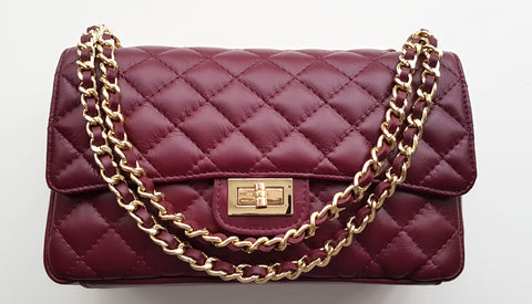 Large Leather Quilted Link Chain Handbag