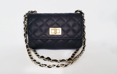 Small Italian Leather Quilted Link Chain Handbag