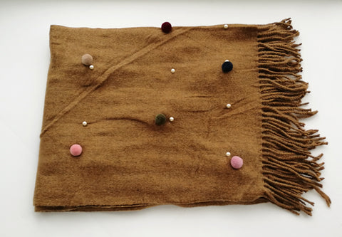 Multi Faux Pom Pom Wool Scarf