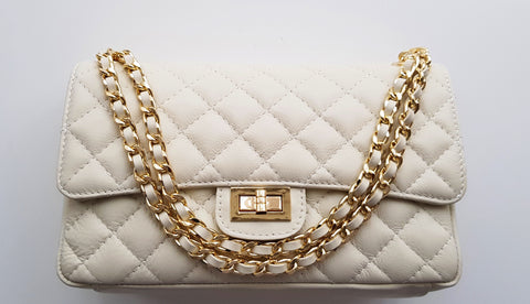 Large Leather Quilted Link Chain Handbag