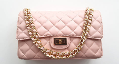 Large Leather Quilted Link Chain Handbag