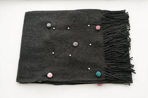 Multi Faux Pom Pom Wool Scarf