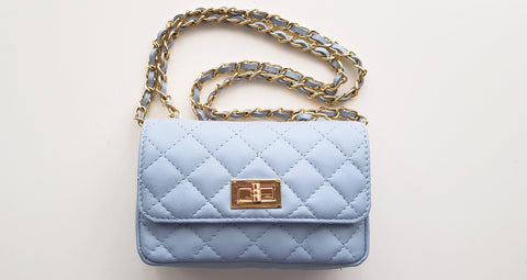 Small Italian Leather Quilted Link Chain Handbag