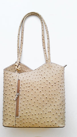Leather Ostrich Effect Shoulder Handbag / Backpack