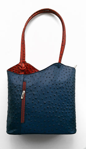 Leather Ostrich Effect Shoulder Handbag / Backpack