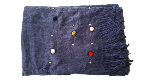 Multi Faux Pom Pom Wool Scarf