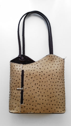 Leather Ostrich Effect Shoulder Handbag / Backpack