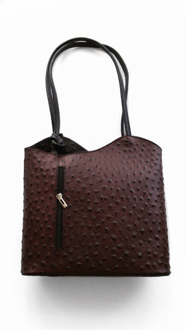 Leather Ostrich Effect Shoulder Handbag / Backpack