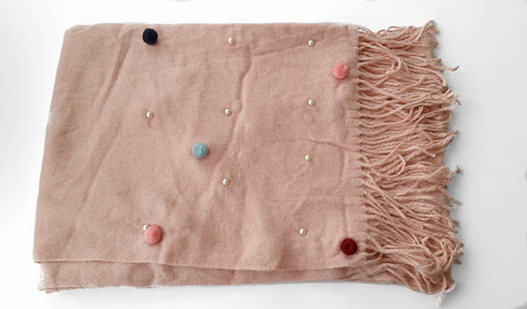 Multi Faux Pom Pom Wool Scarf