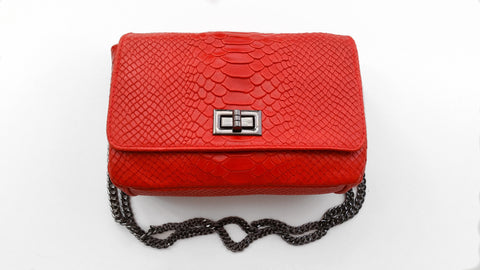 Leather Snakeskin Effect Link Chain Handbag