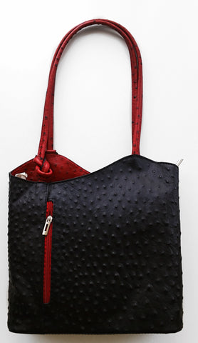 Leather Ostrich Effect Shoulder Handbag / Backpack