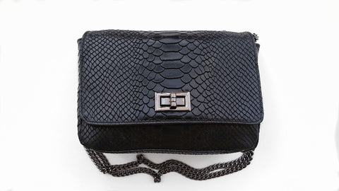Leather Snakeskin Effect Link Chain Handbag