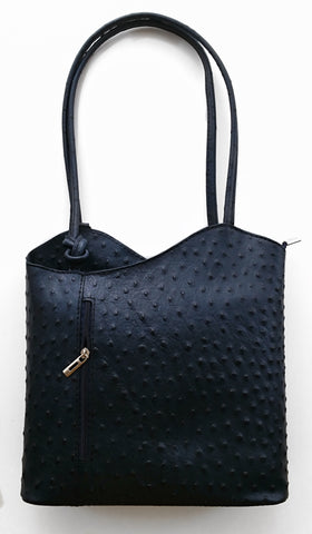 Leather Ostrich Effect Shoulder Handbag / Backpack