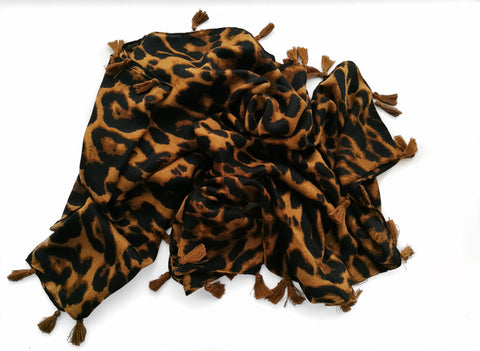 Cheetah Print Scarf with Tassels