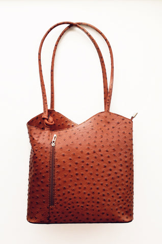 Leather Ostrich Effect Shoulder Handbag / Backpack