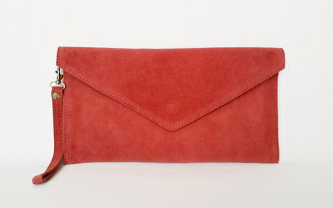 Italian Suede Leather Envelope Clutch Bag