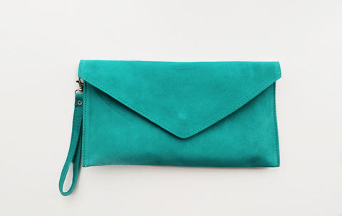 Italian Suede Leather Envelope Clutch Bag