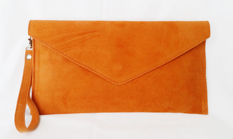 Italian Suede Leather Envelope Clutch Bag