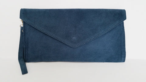 Italian Suede Leather Envelope Clutch Bag