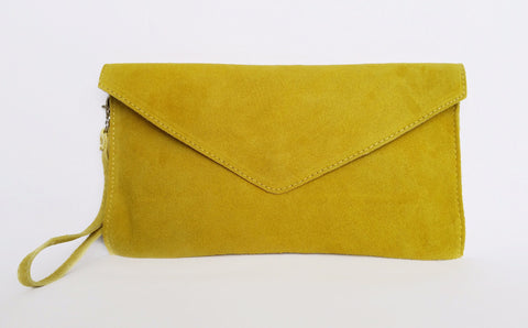 Italian Suede Leather Envelope Clutch Bag