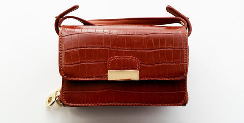 Patent Moc Croc Cross Shoulder Handbag