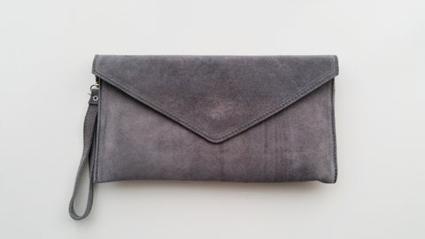 Italian Suede Leather Envelope Clutch Bag