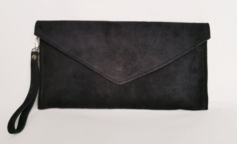 Italian Suede Leather Envelope Clutch Bag