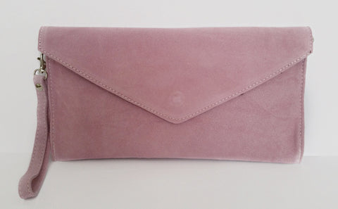 Italian Suede Leather Envelope Clutch Bag