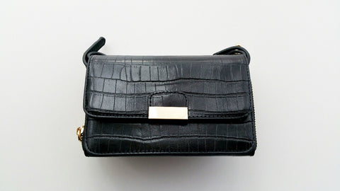 Patent Moc Croc Cross Shoulder Handbag