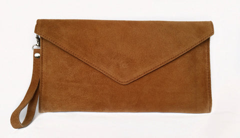 Italian Suede Leather Envelope Clutch Bag