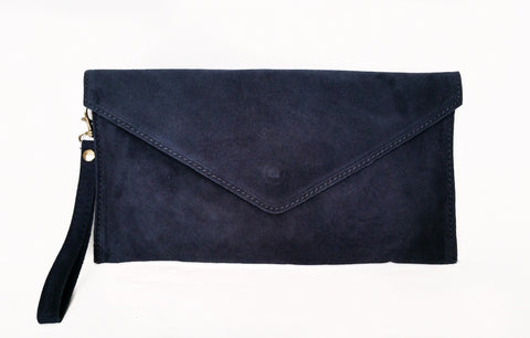 Italian Suede Leather Envelope Clutch Bag