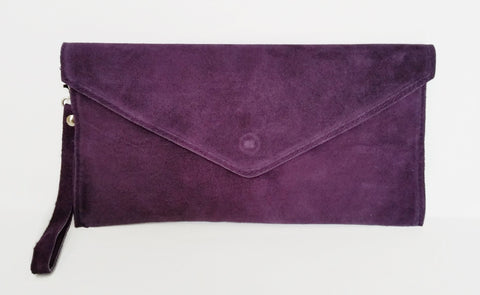 Italian Suede Leather Envelope Clutch Bag