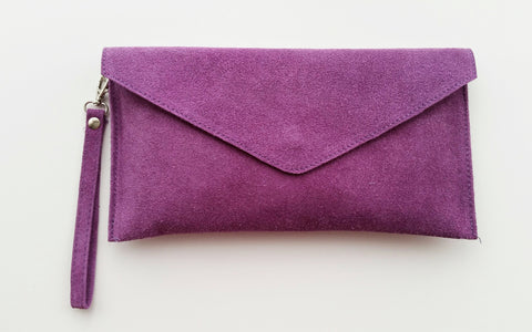 Italian Suede Leather Envelope Clutch Bag