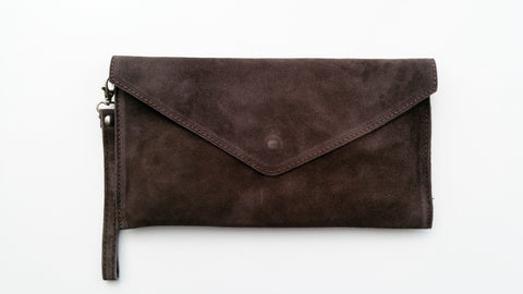 Italian Suede Leather Envelope Clutch Bag