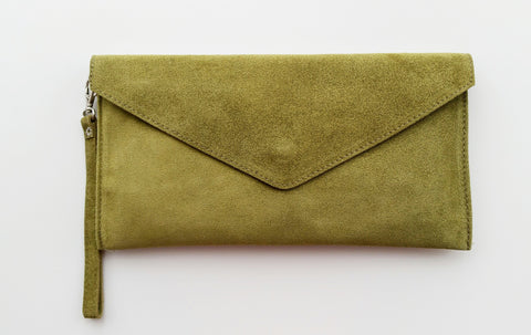 Italian Suede Leather Envelope Clutch Bag