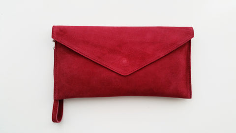 Italian Suede Leather Envelope Clutch Bag